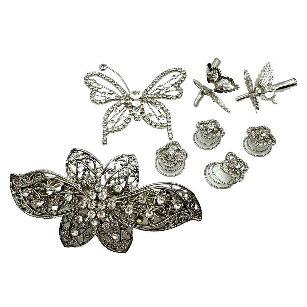 Lot Of Rhinestone Crystal Pins And Hair Pins Butterfly Flowers Women's Jewelry